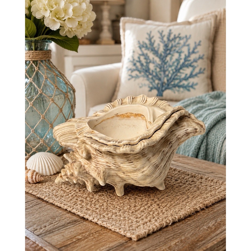 Vintage Atlantic Mold A954 2 Pc Conch Shell Planter Coastal Nautical Beach Decor